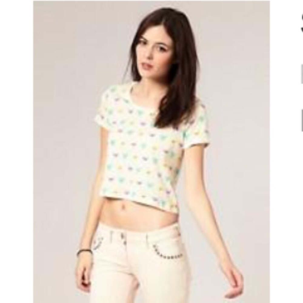 ASOS RIVER ISLAND STRETCH HEART LOVE CROP TOP S